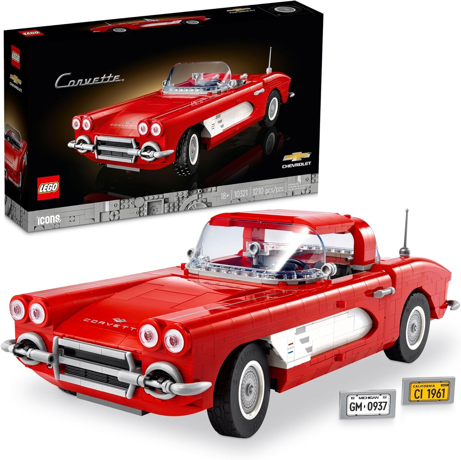 LEGO Icons Corvette Model Car Kit - Buildable DIY Classic Corvette Set for Adults, Ages 18+ - Gift for Car Lovers, Him and Her - 10321