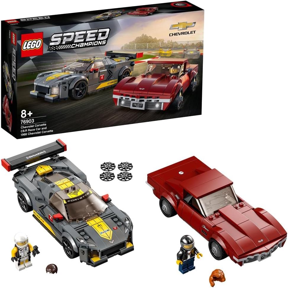 LEGO 76903 Speed Champions Chevrolet Corvette C8.R Race Car and 1969 CC Racing Model, Toy Cars Building Kit for Kids 8 Plus Years Old, 2 Sports Models