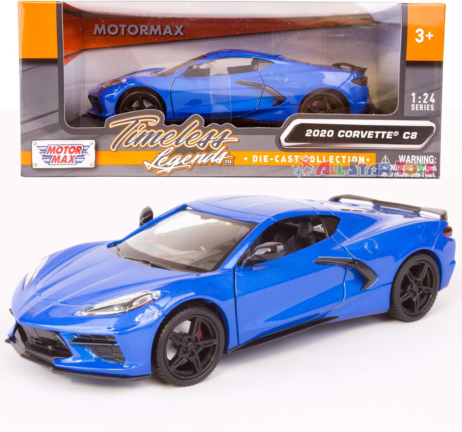 Motormax 2020 Chevrolet Corvette C8 Stingray Blue Metallic Timeless Legends 1/24 Diecast Model Car