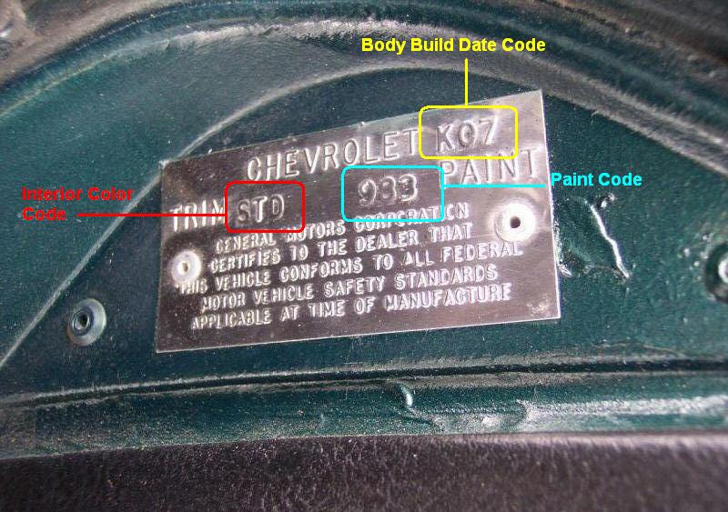 1969 Corvette Trim Tag Example